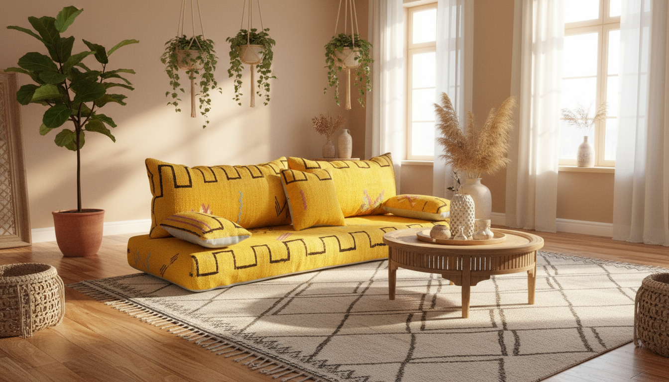 moroccan-berber-floor-couch-yellow-berber-couch-BOHO SOFA