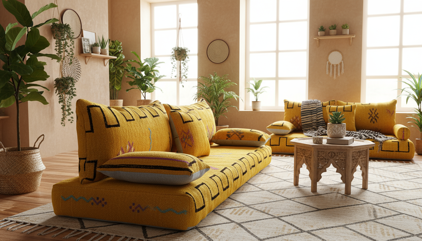 moroccan-berber-floor-couch-yellow-berber-couch-BOHO SOFA