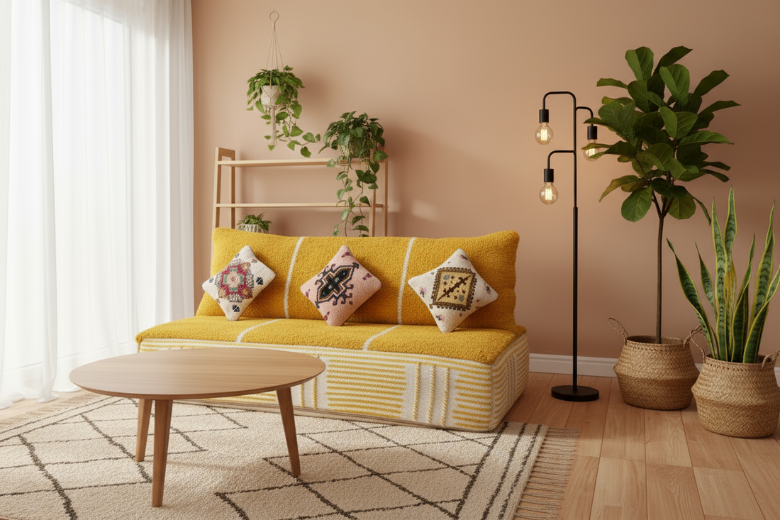 Moroccan yellow wool couch , moroccan sofa Beni Ourain Couch N5-BOHO SOFA