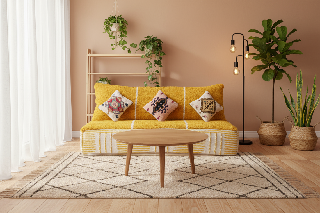 Moroccan yellow wool couch , moroccan sofa Beni Ourain Couch N5-BOHO SOFA